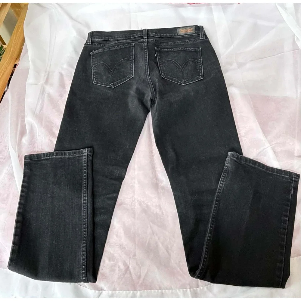 Levis 524 Too Superlow Jeans Womens 9M W29 L32 Faded Black Straight Leg Y2K